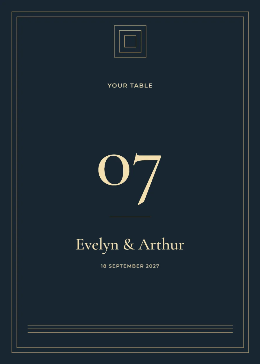 Midnight deco – table number: printable design preview