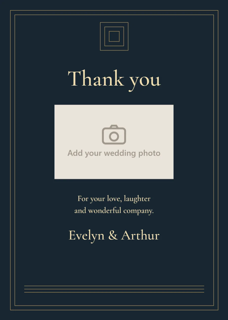 Midnight deco – photo thank-you card: printable design preview
