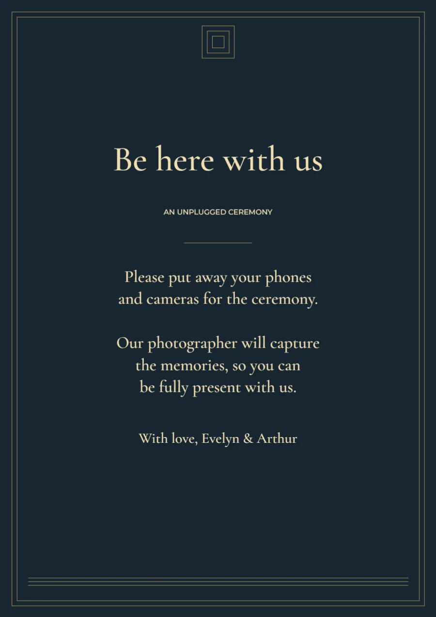 Midnight deco – unplugged ceremony sign: printable design preview