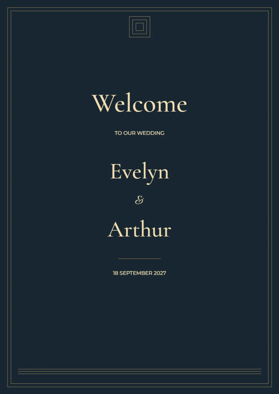Midnight deco – wedding welcome sign: printable design preview