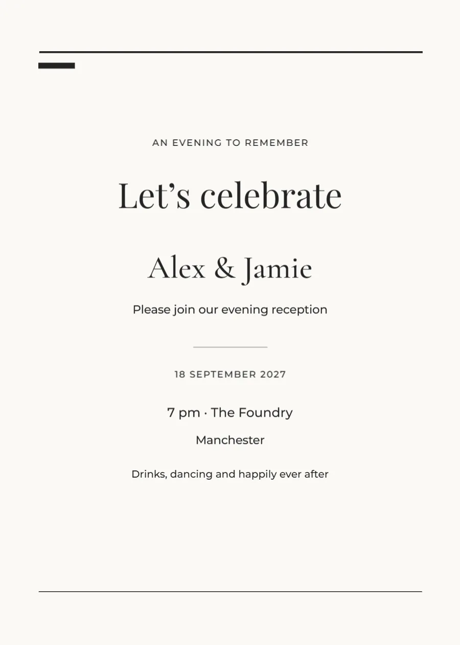 Modern editorial – evening invitation: printable design preview