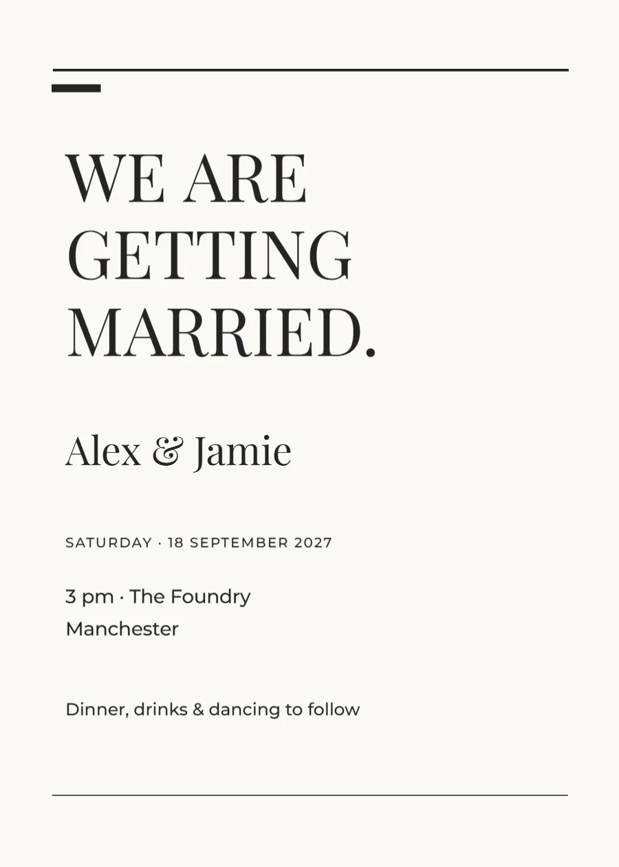 Modern editorial – wedding invitation: printable design preview