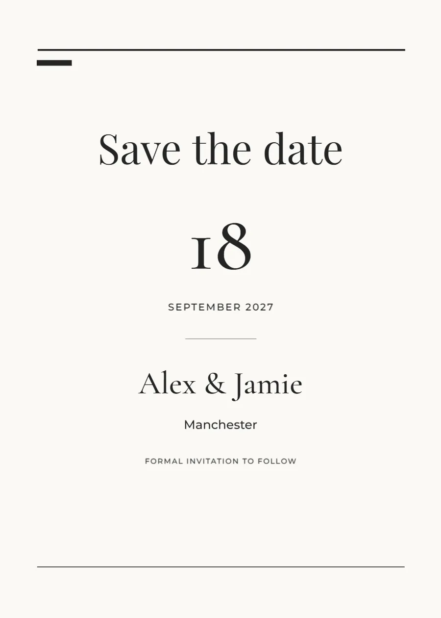 Modern editorial – save the date: printable design preview