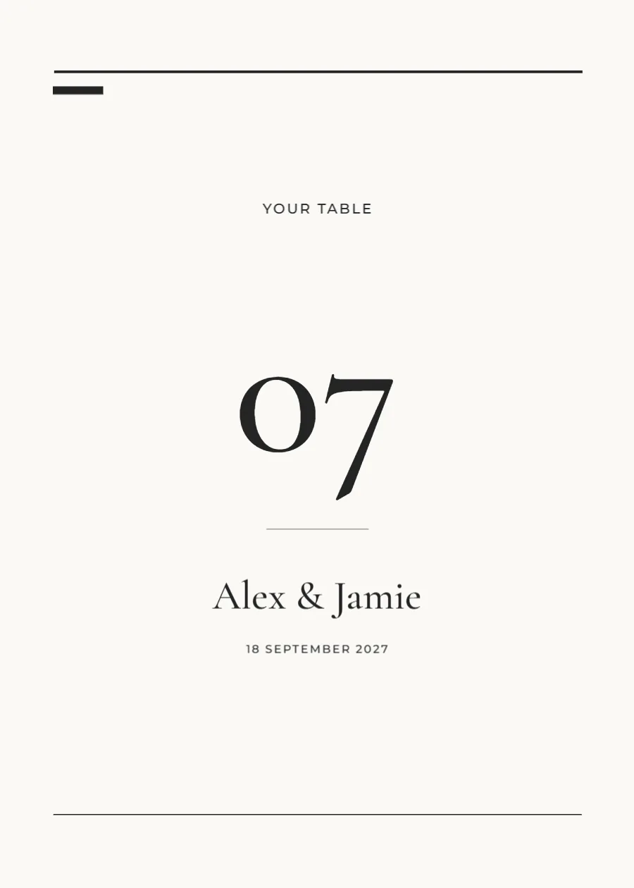 Modern editorial – table number: printable design preview