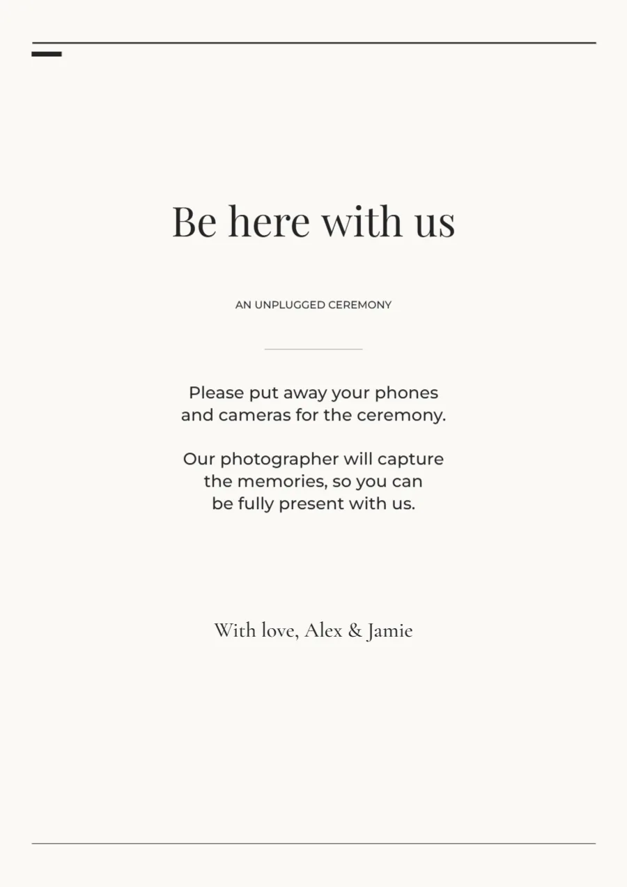 Modern editorial – unplugged ceremony sign: printable design preview