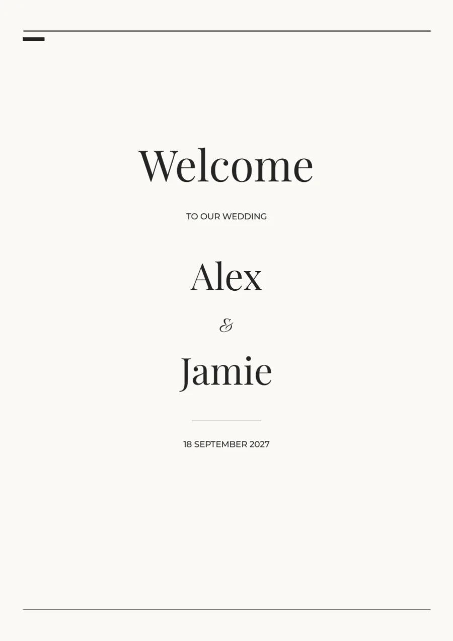 Modern editorial – wedding welcome sign: printable design preview