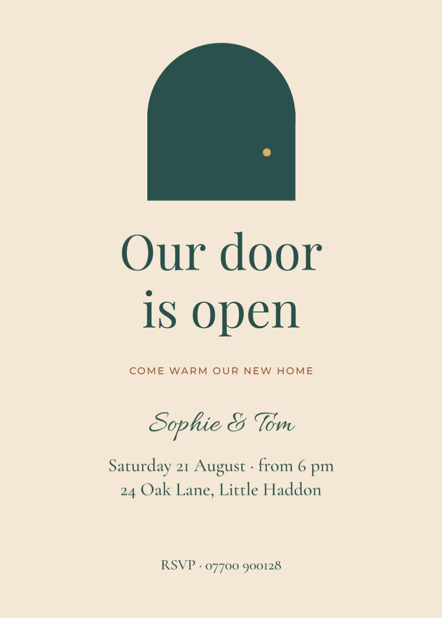 Our door is open – housewarming: printable design preview