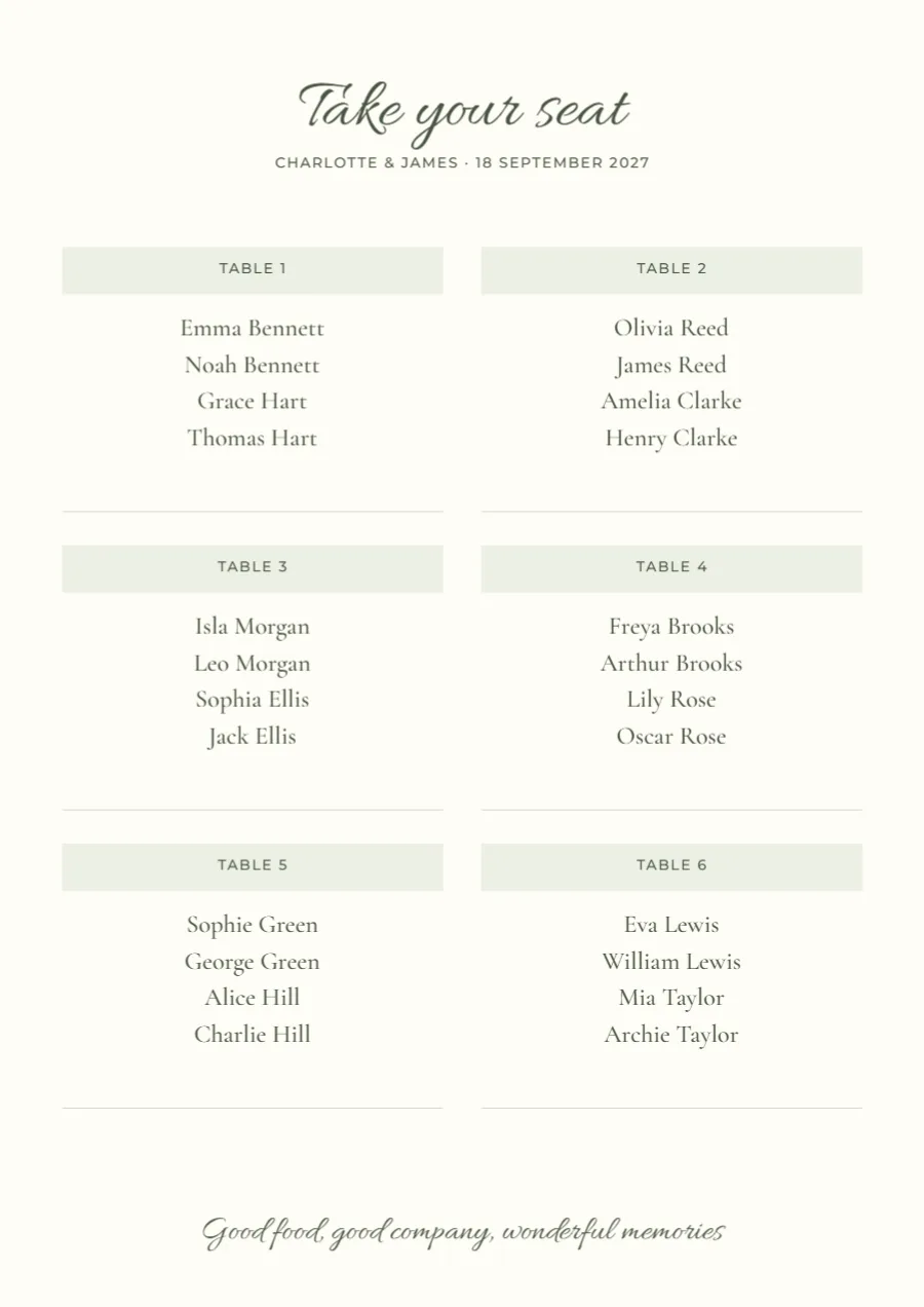 Take your seat – wedding seating chart: printable design preview