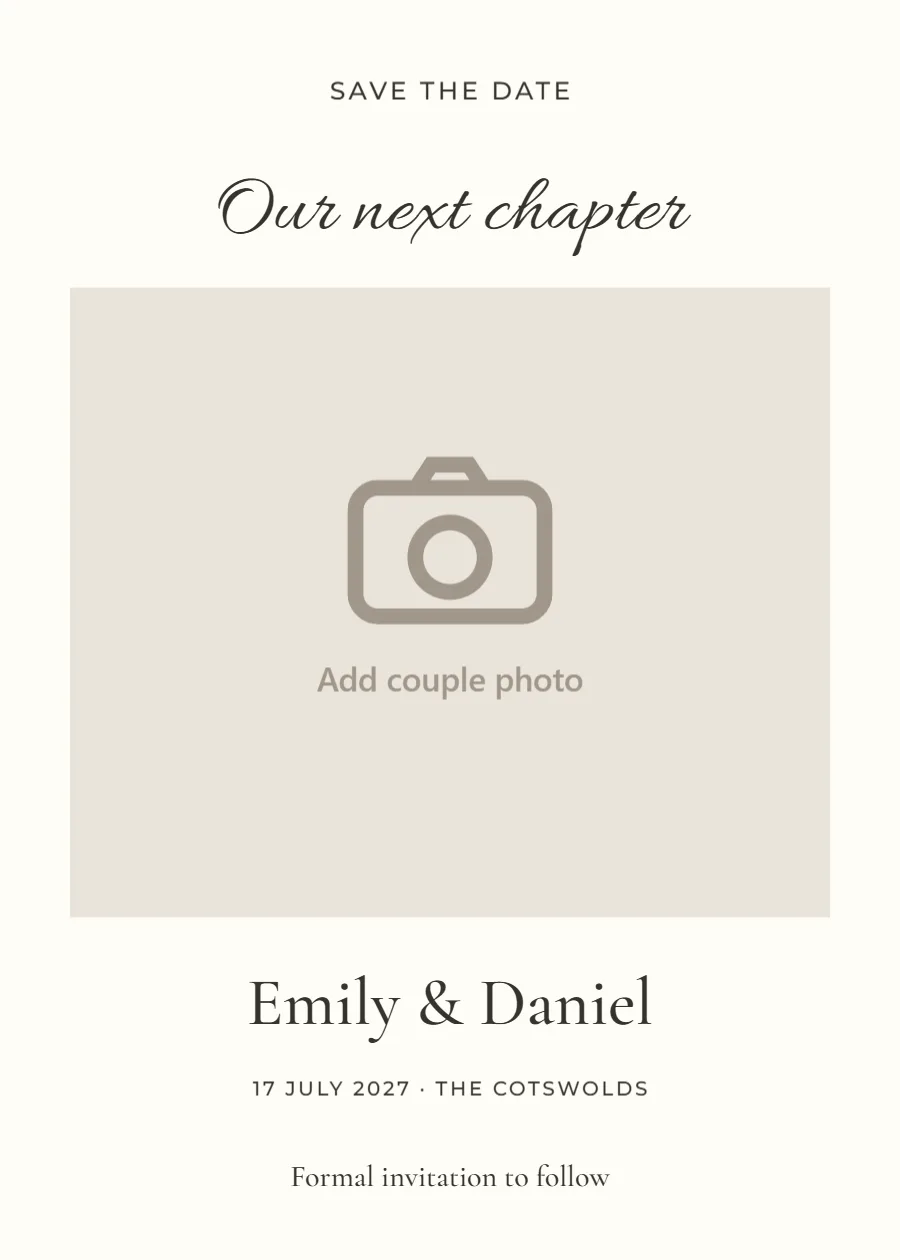 Our next chapter – save the date: printable design preview