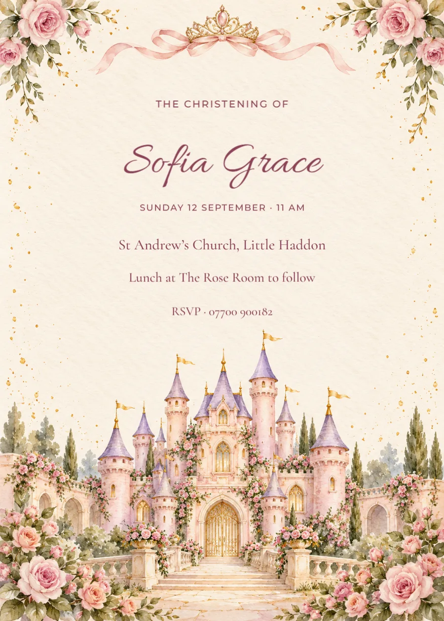 A precious blessing – princess christening: printable design preview