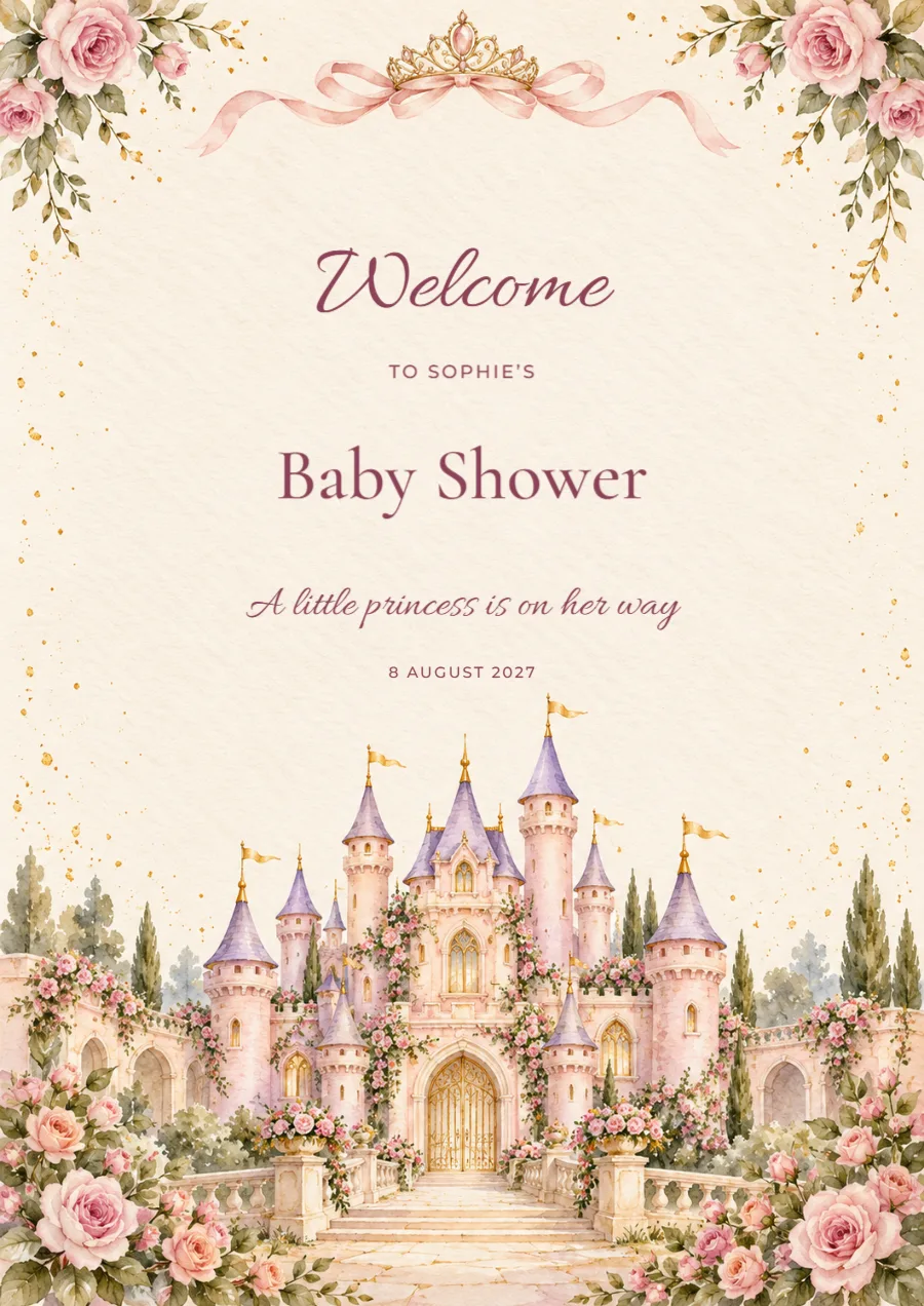 A royal welcome – princess shower sign: printable design preview