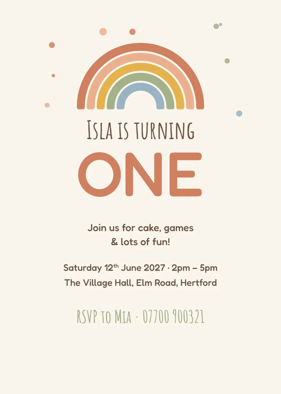 Boho rainbow first birthday: printable design preview