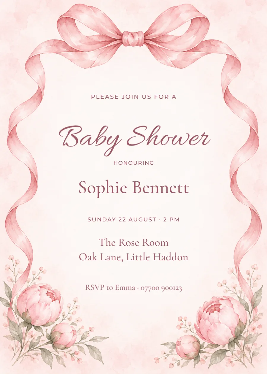 Tied with love – baby shower: printable design preview