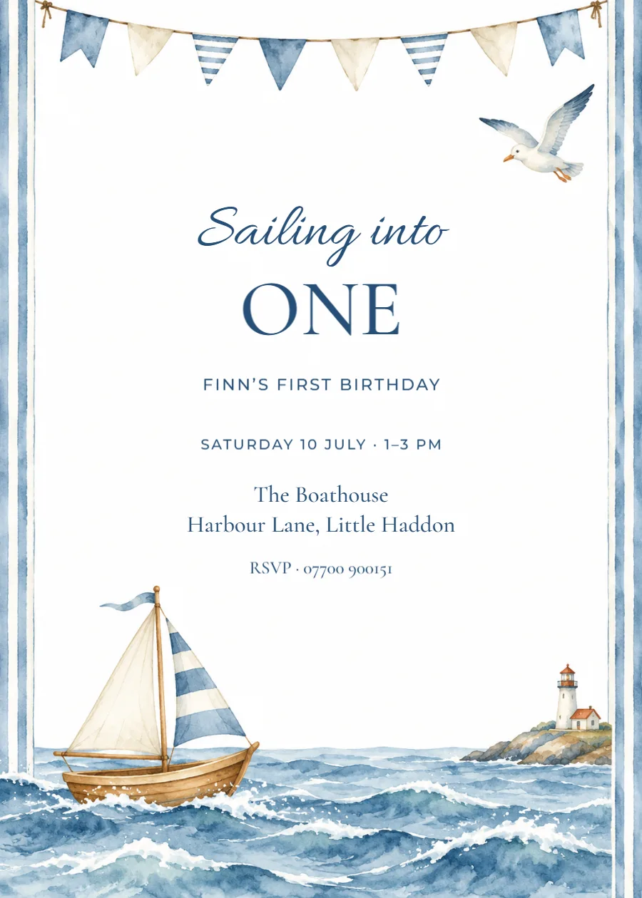 Sailing into one – nautical birthday: printable design preview
