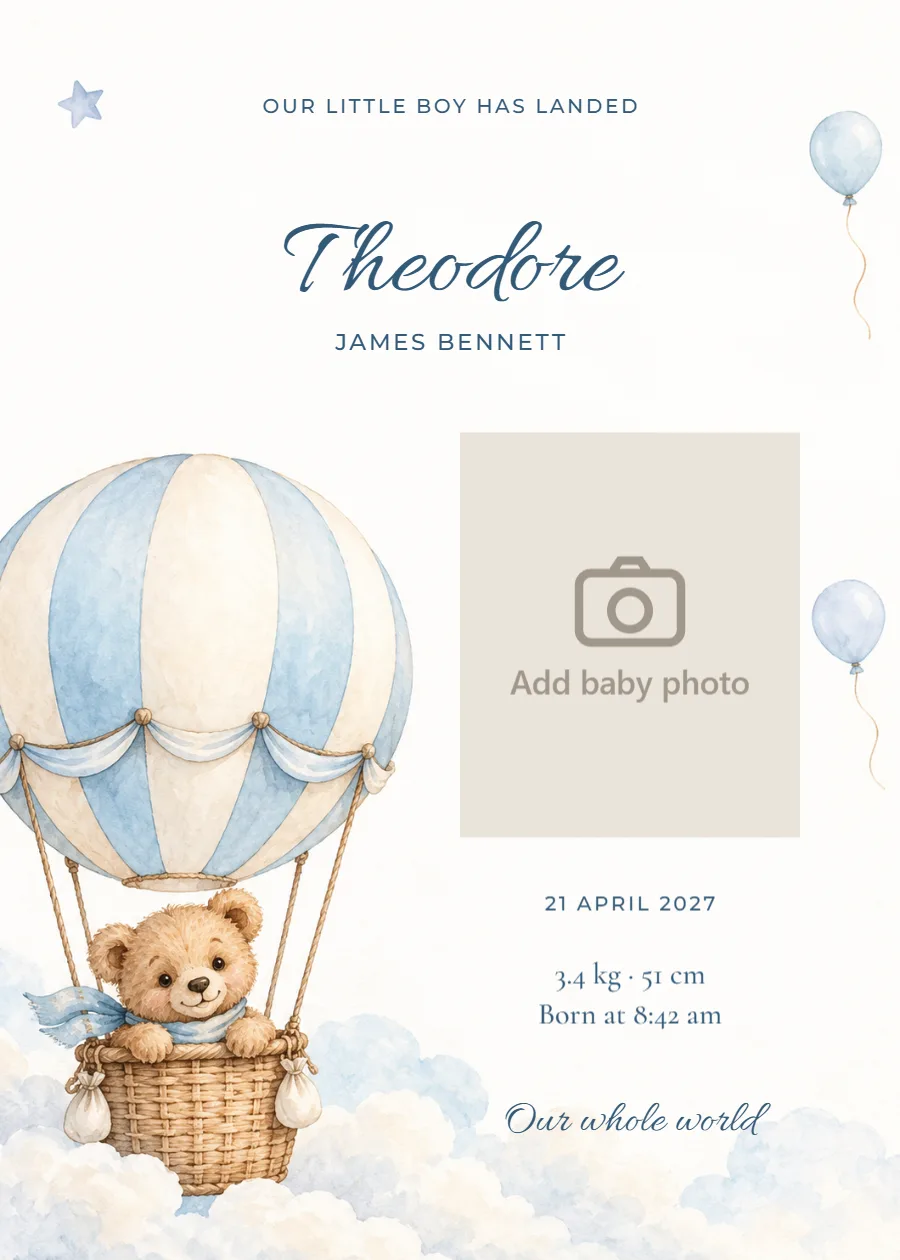 Our little boy has landed – birth announcement: printable design preview