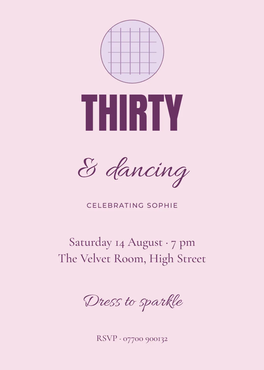 Thirty & dancing – birthday invitation: printable design preview