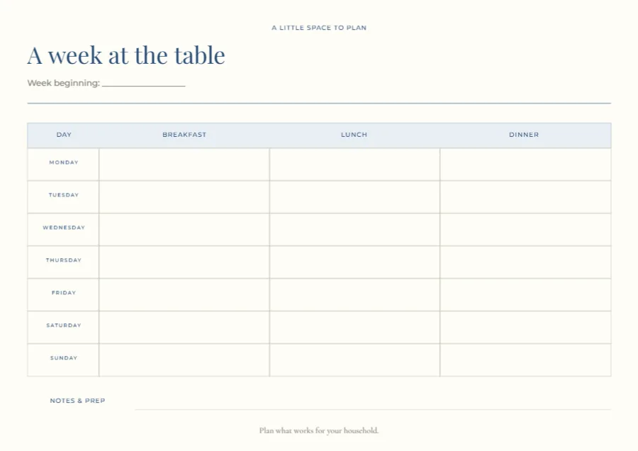 Breakfast, lunch & dinner – weekly meal planner: printable design preview