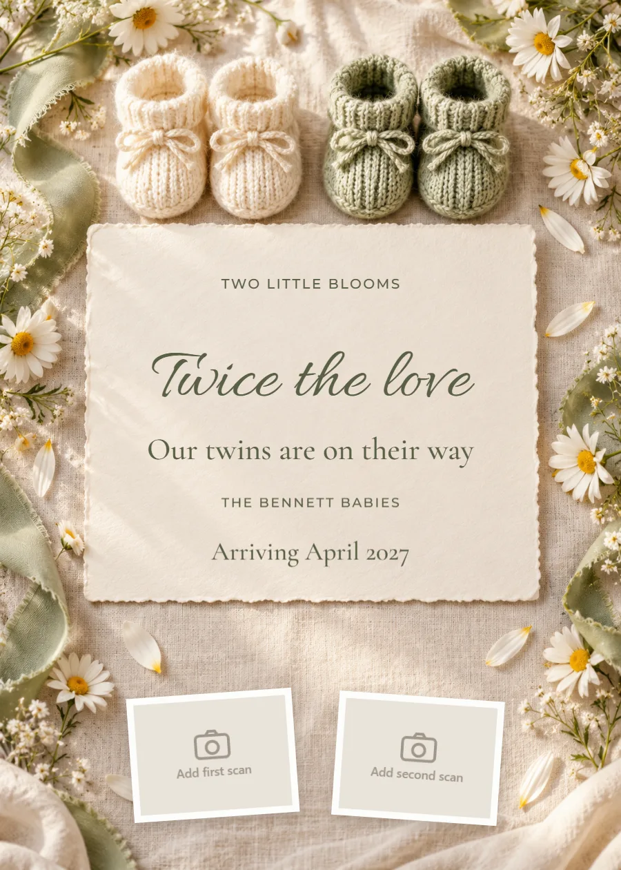 Two little blooms – twins: printable design preview