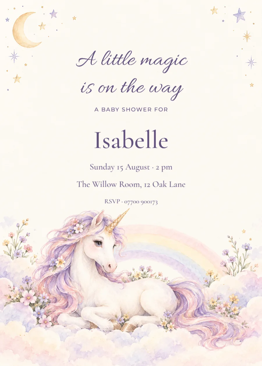 A little magic is on the way – unicorn shower: printable design preview