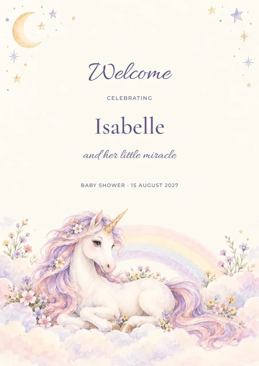 Welcome, little magic – unicorn shower sign: printable design preview