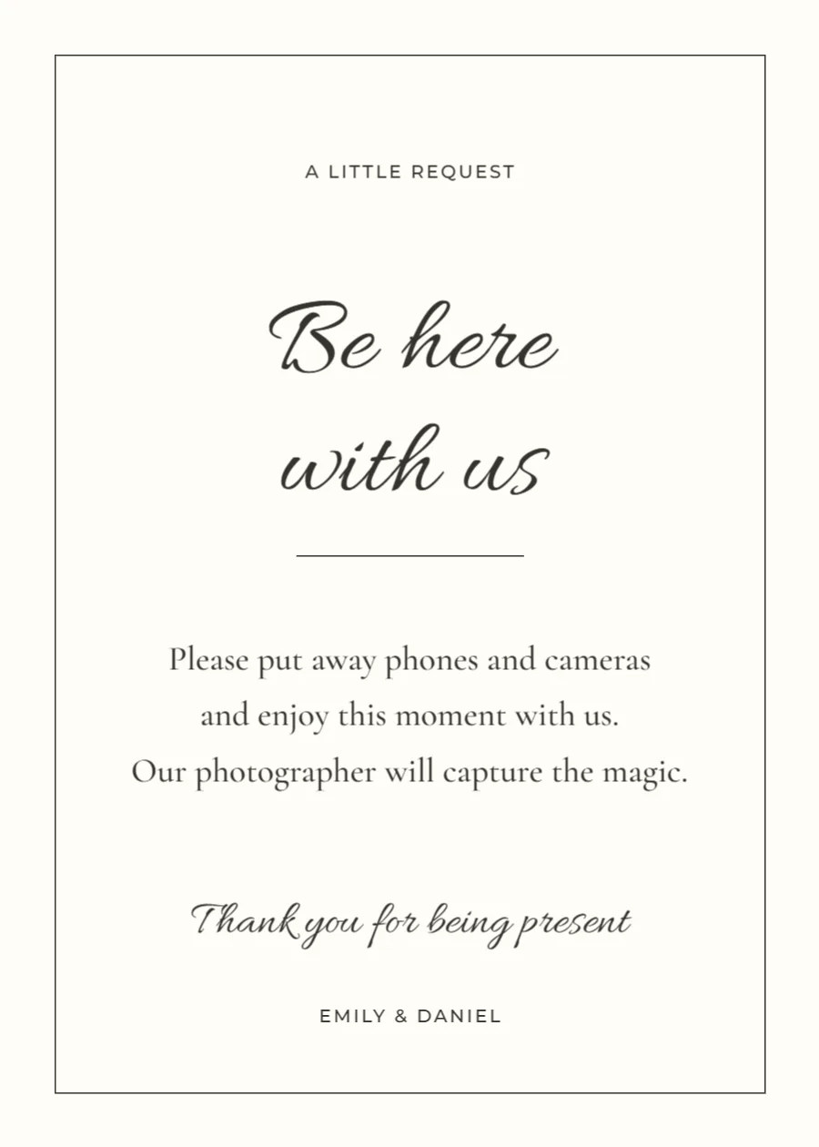 Be here with us – unplugged ceremony: printable design preview