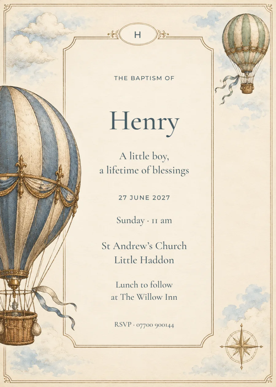 A blessed adventure – balloon baptism: printable design preview