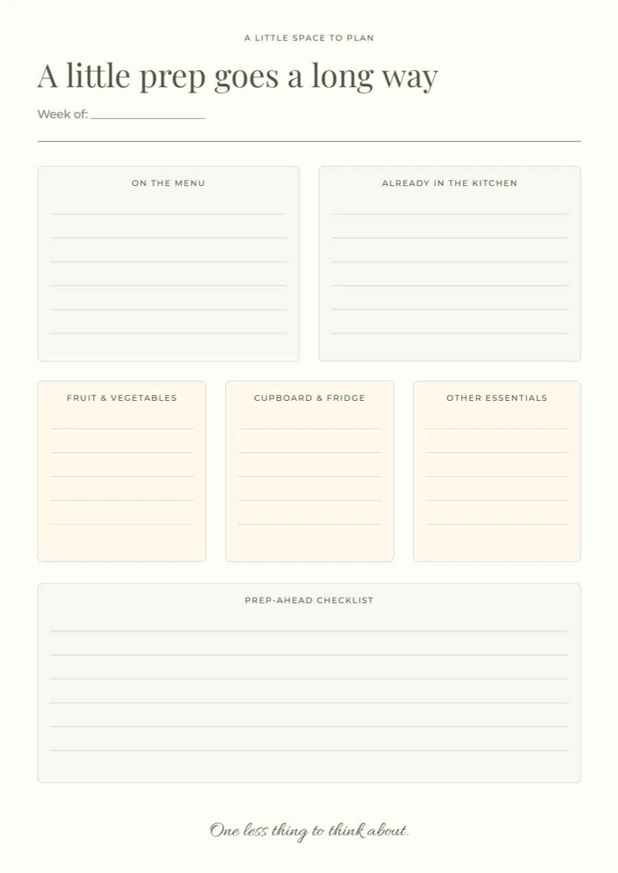 Prep once, enjoy all week – meal-prep sheet: printable design preview