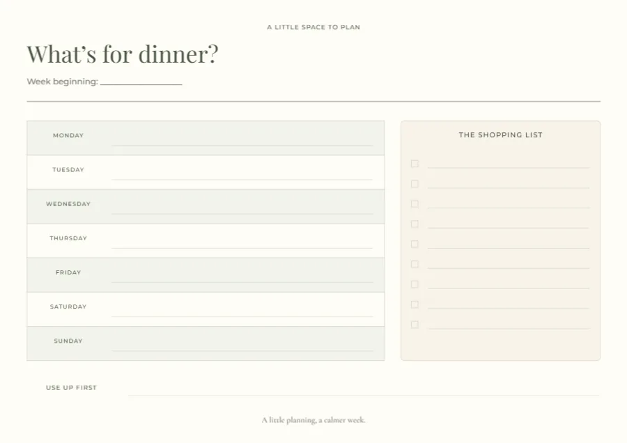 What’s for dinner? – meal plan & shopping list: printable design preview