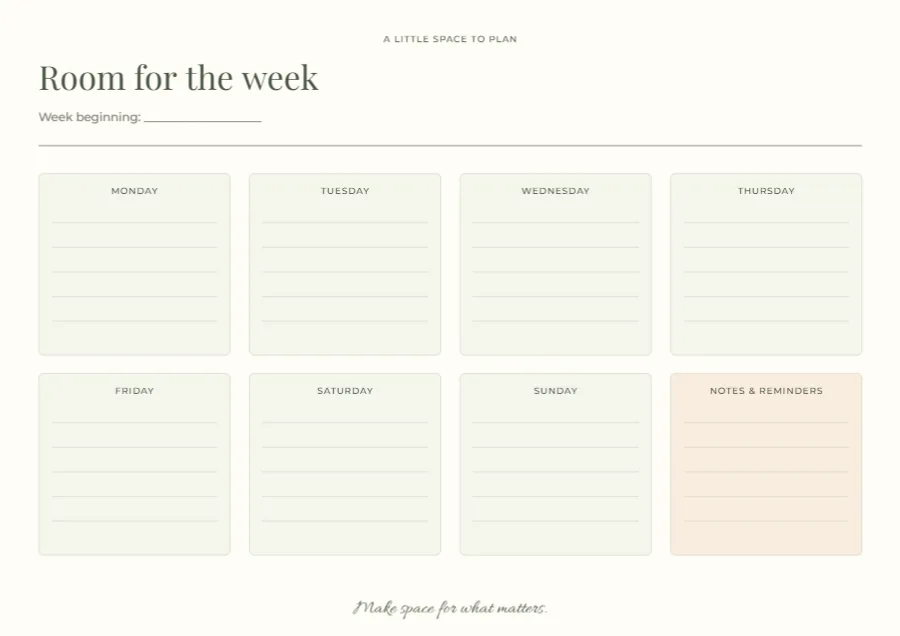 Room for the week – weekly planner: printable design preview