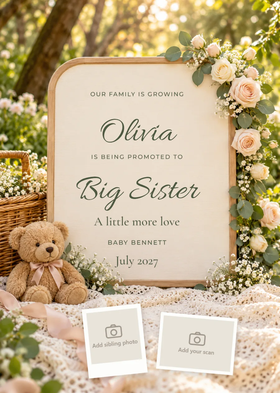 Woodland roses – big sister: printable design preview